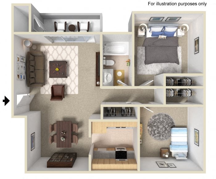 2 Bed 1 Bath Floor Plan 2 Bed 1 Bath Floor Plan at Morning View Terrace Apartments, Escondido, California